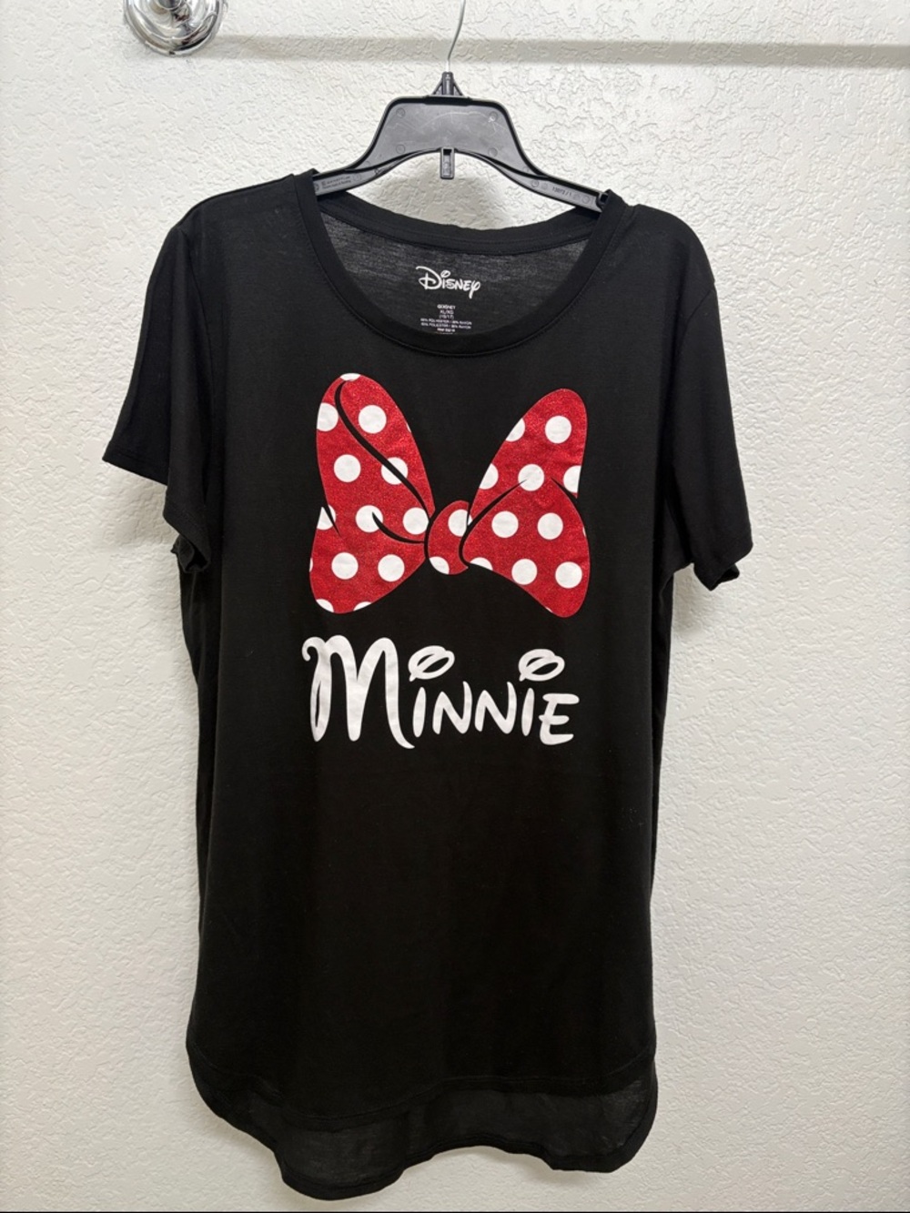 Disney Black Tee with Red & White Polka Dot Minnie Bow